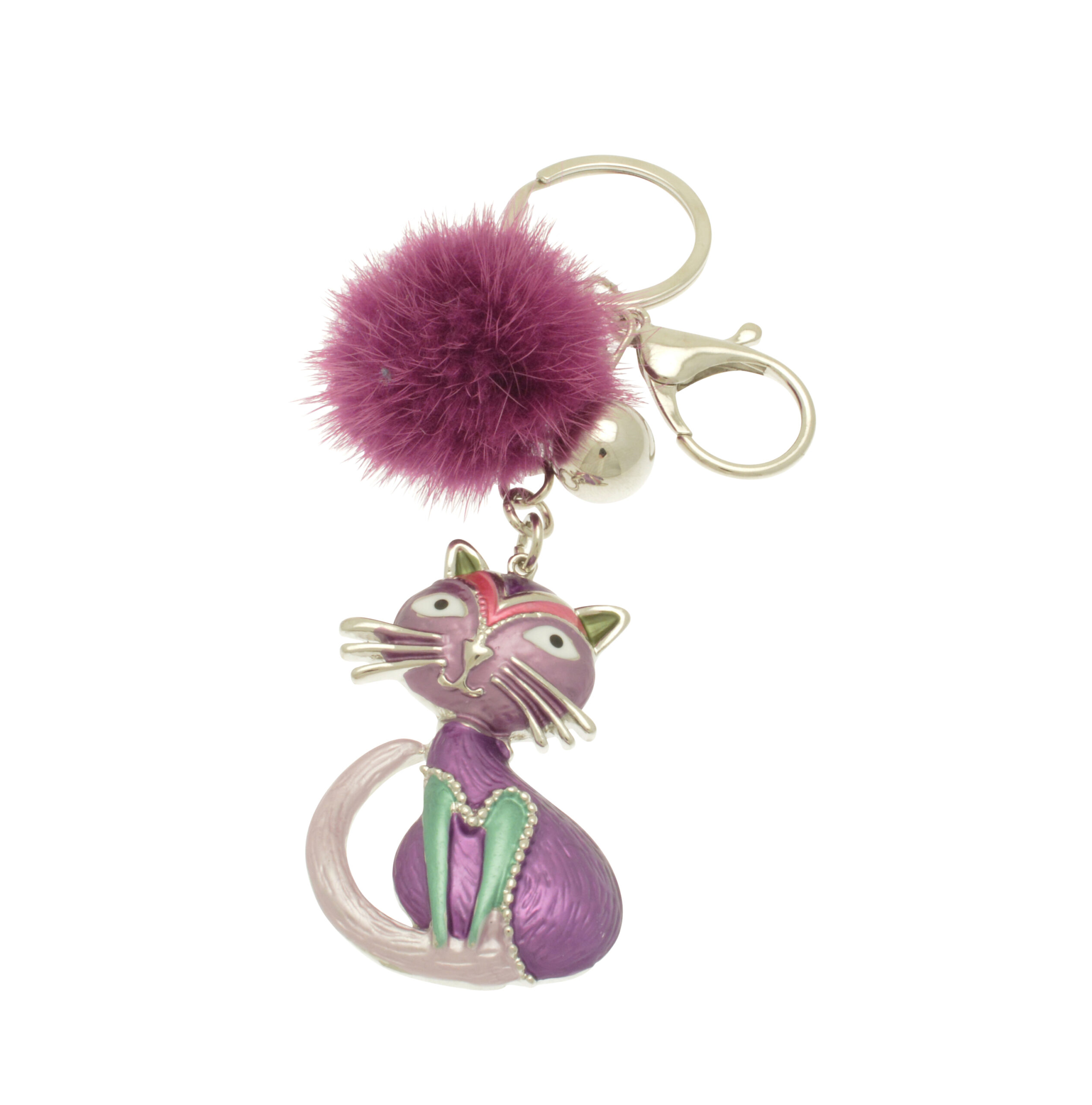 Purple Cat Pom Pom Keyring - Miss Milly